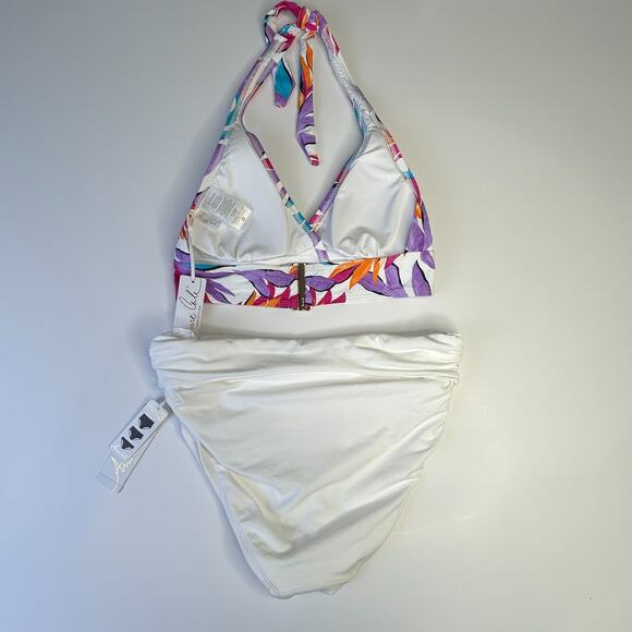 Anne Cole 3 Piece Set Swimsuit Floral Bikini Top White Bottom Women's XS NWT - Picture 5 of 9